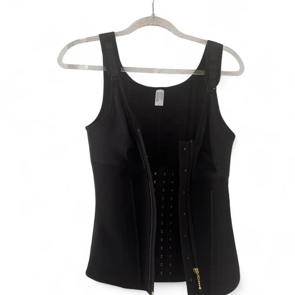 Triple Compression Black Faja Shapewear Vest Size L | Zip & Hook Waist Trainer